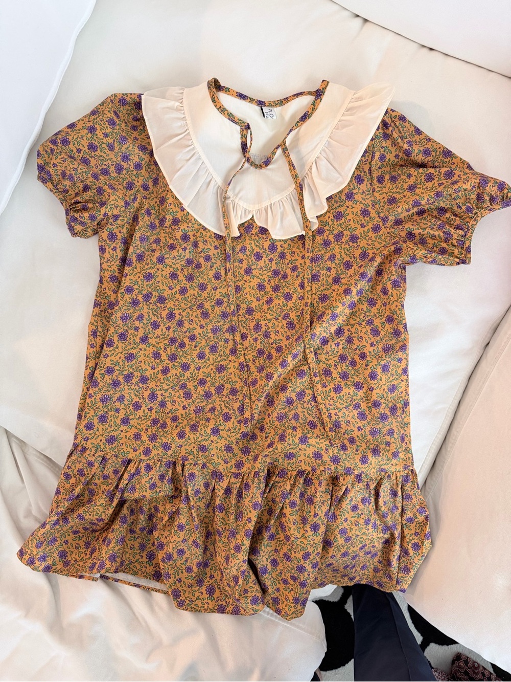 PLOYPA cream dress with mustard and purple floral trim
